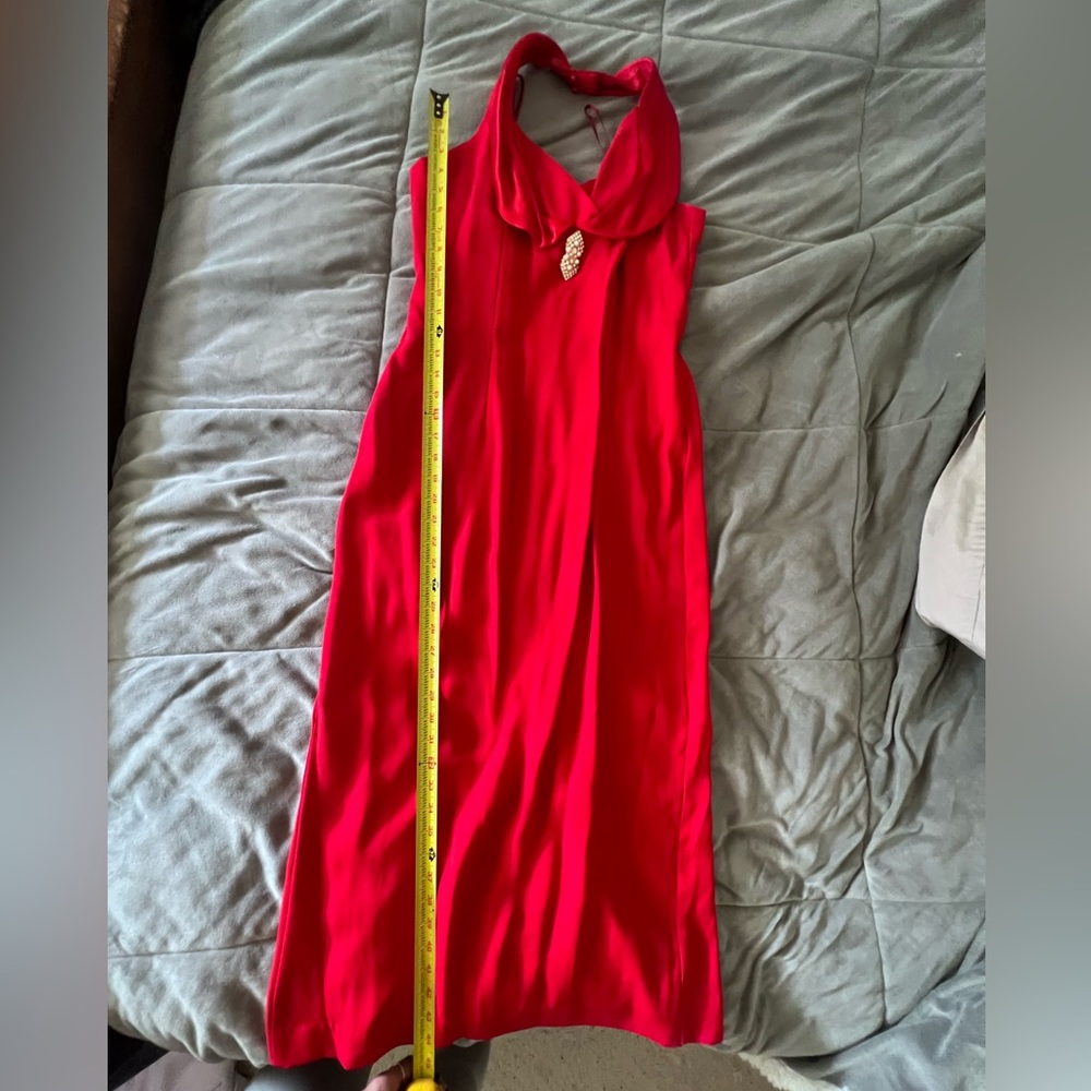 Long Red Gown with Brooch in center